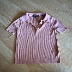 Truth by Republic Blush Pink Light Ribbed Polo Top Medium